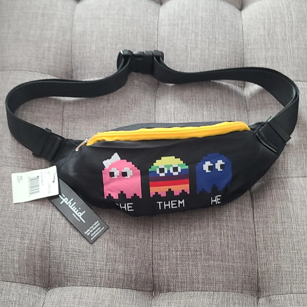 NWT Pac Man Video Game Black LGBTQ Adjustable Waist Bag - Picture 7 of 11